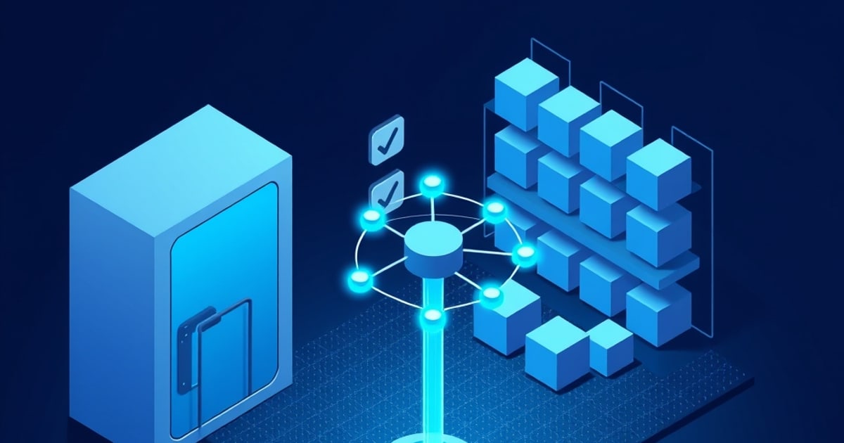 Isometric illustration of a labeled cabinet and ring-topped block wired to a central dial, representing tooling that tracks GDPR duties for AI